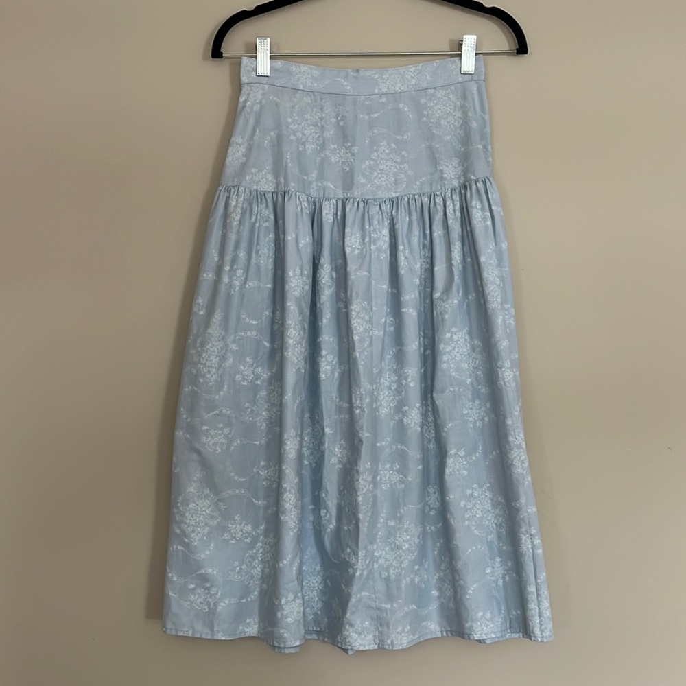 Vintage 80s Gunne Sax Skirt Blue Midi Prairie Floral